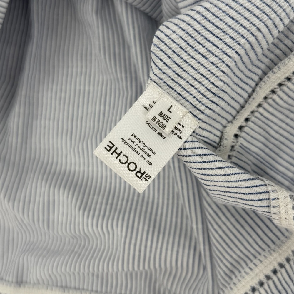 St. Roche Sz L 100% Cotton Striped Smocked Tank Top Adjustable Tie Straps Ruffle - Picture 5 of 7